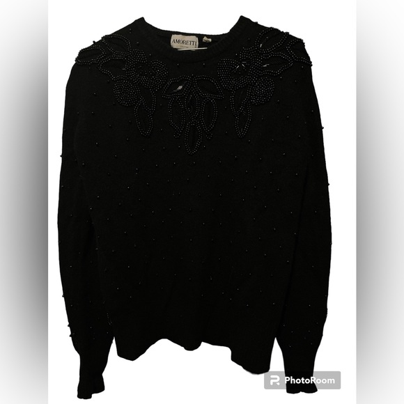 Vintage Amoretti Wool Black Beaded Sweater - Picture 1 of 11